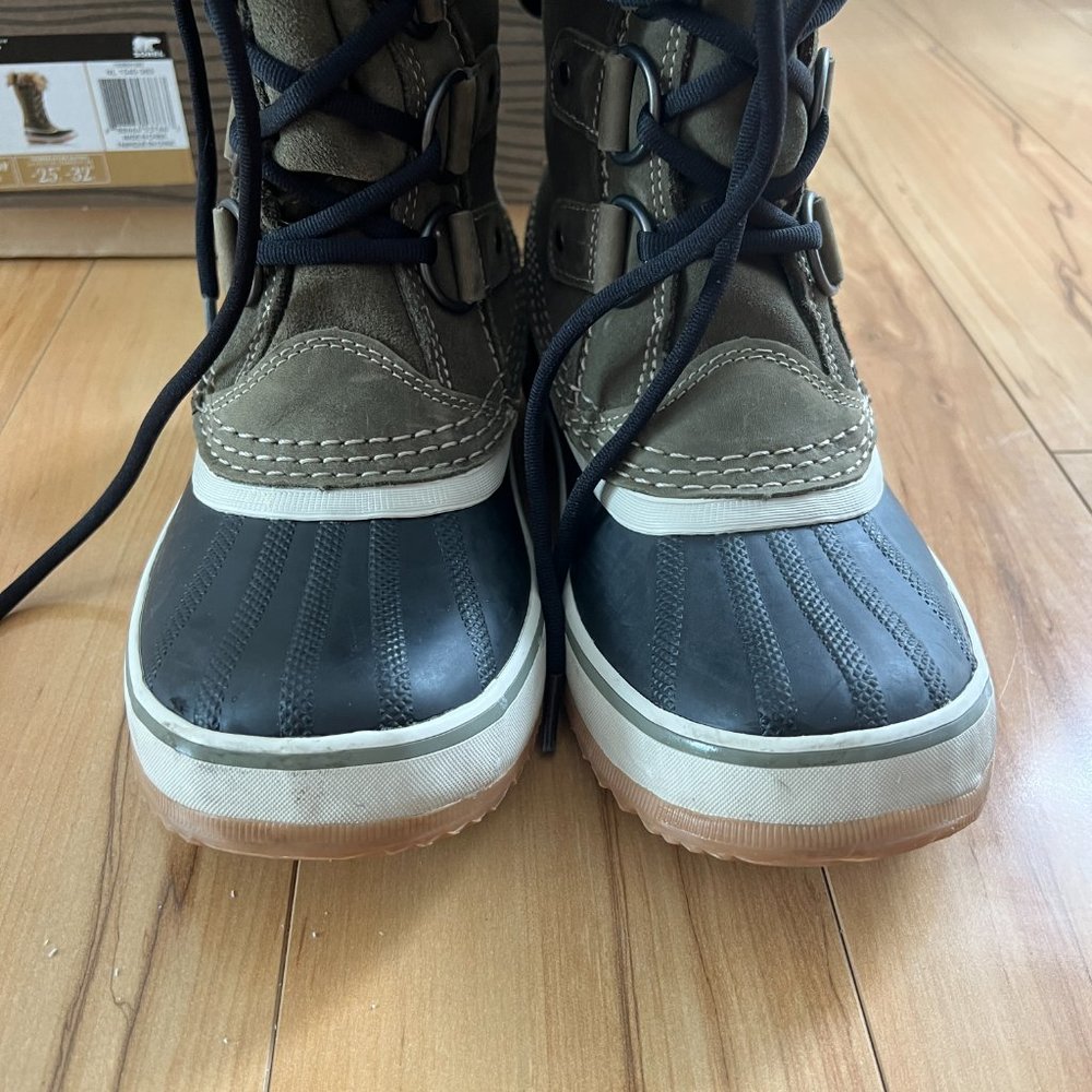 Sorel Boots Joan Of Arctic Green Nori Suede Waterproof Faux Fur Tall Snow Size 6 - Picture 11 of 15